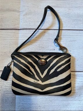 Coach Zebra-Print Wristlet in Black & Cream